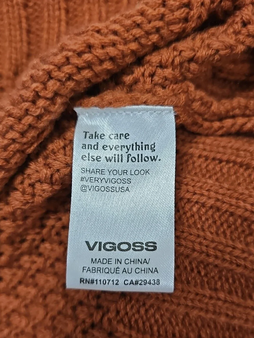 Vigoss Burnt Orange Fringe Cable V-Neck Sweater Vest